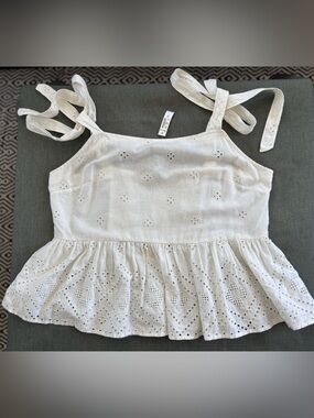NWT Madewell White Eyelet Tie-Strap Peplum Tank
